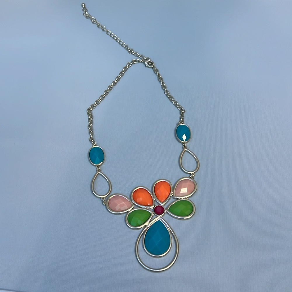 Beautiful colorful metal necklace orange pink red blue adjustable (A-89)